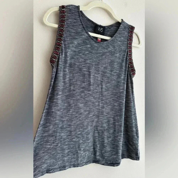 W5 Black and White Marble Striped Tank Top with Aztec Print Shoulders, Size Med - Picture 3 of 15